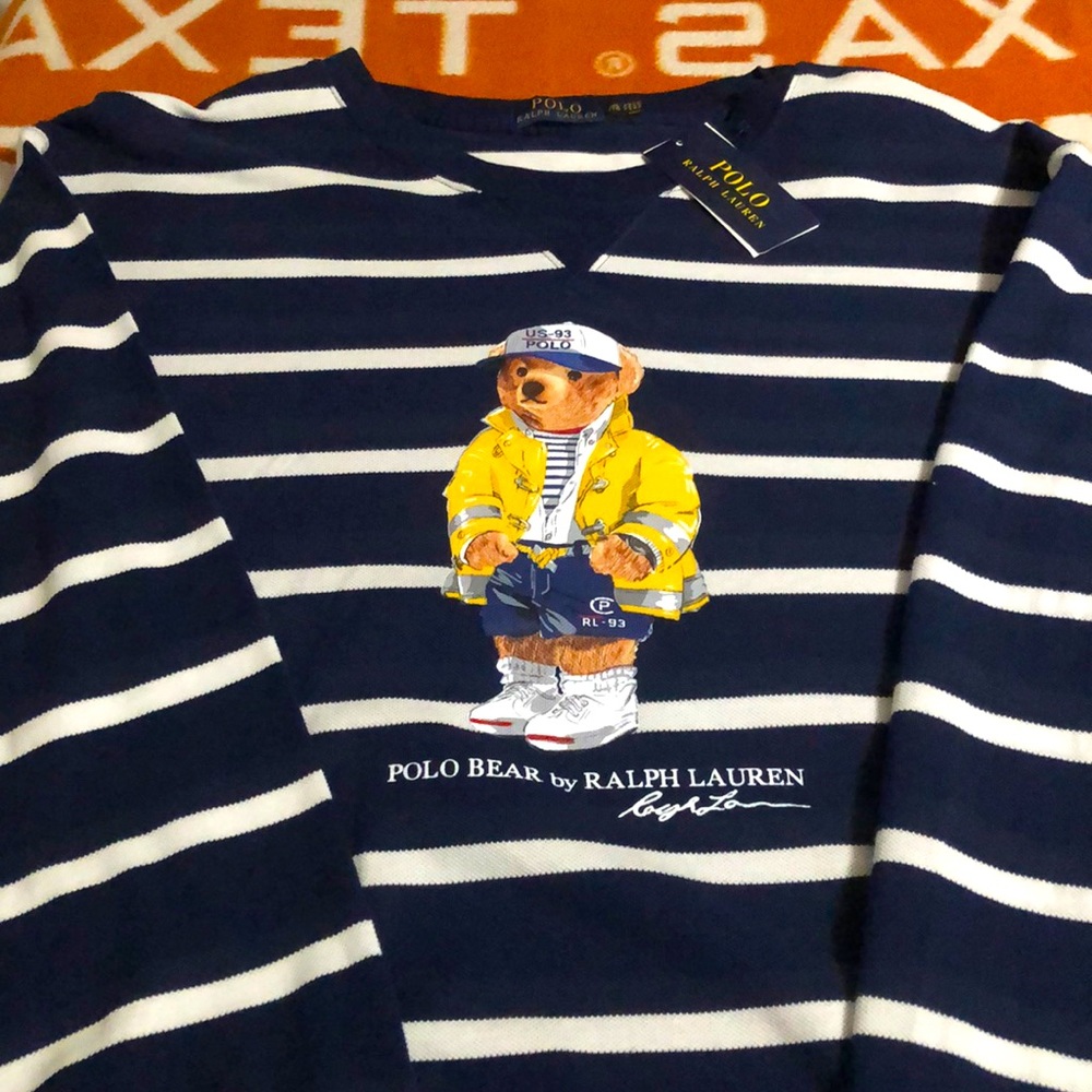 💯Polo Bear NWT Long Sleeve Blue/White Stripes XXL